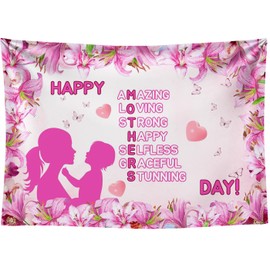 CapiSco Happy Mother's Day Backdrop for Mother's Day Party Decorations, Pink Flowers Butterfly Mother's Day Birthday Background for Photography, Women Mothers Day Birthday Party Banner 10x8ft