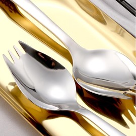 IQCWOOD Sporks, 4-Pack 18/10 Stainless Steel Fork, Metal Spork for Everyday Household Use, 7.4-Inch Long Handle Dessert Ice Cream Salad Forks, Flatware Set Spork for Fruit Appetizer Dessert