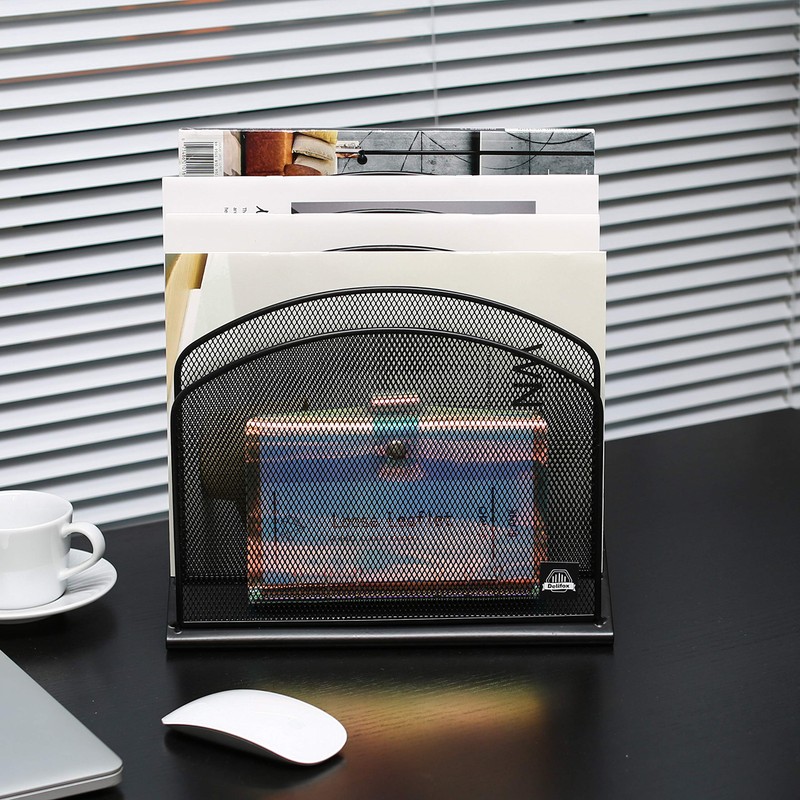 Delifox 2 Pack Inclined File Organizer Metal Rack, 5 Sections