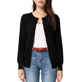 GRACE KARIN Women's Round Neck Button Down Soft Classic Knit Cardigan (S,Black)