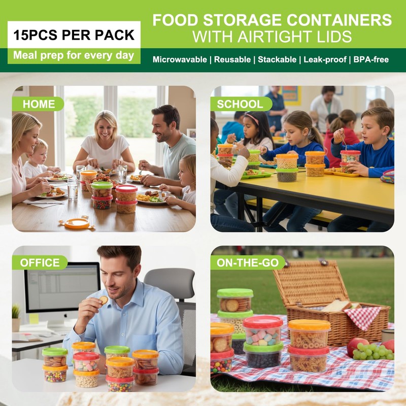 Cozary 15 Pezzi Contenitori Ermetici per Alimenti Piccoli, 250ML Riutilizzabili