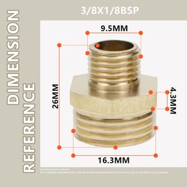 Bwintech 2 Pcs 3/8" Male to 1/8" Male BSP Thread Brass Hex Nipple Reducing Connector for Pipe Connecting Conversion