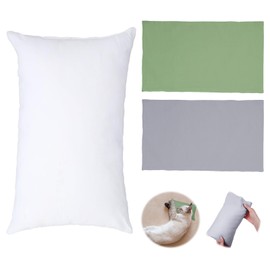 ODDerZZii 1pcs Small Pillow 11.8" X 7.8", Nap Small Cushion with 2 Toddler Pillow Cases(Grey and Green), Rectangle Cushion Toddler Pillow, Cushion Inserts for Kids, Adult, Pets, Neck and Knee Support