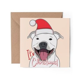 1 x Greeting Card - Merry Christmas White Staffy Staffordshire Bull Terrier Dog Puppy Animals Pets Festive Winter Kids Happy Art #81216