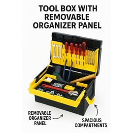Compacto Tool Organizer Box with Removable Tray | Heavy-Duty Plastic Toolbox with Compartments for DIY, Electrical, and Craft Tools | Portable, Lockable & Durable | 10,62''X14,96''X8,66'' | by Onuva