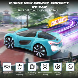 SIMREX Gesture Sensing Remote Control Car with Charging Dock - 360° Rotate Drift RC Stunt Car Toy, 40 Min Playtime, Dual Control, Spray Mist & LED Lights, Birthday Gift for Kids Boys Girls（Blue）