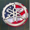 Yamaha Tuning Fork Decal - Silver with American Flag Background
