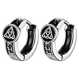 Cupimatch Wikinger Ohrringe Herren Creolen: Edelstahl Retro Keltischer Knoten Ohrstecker Wikingerrunen Huggie-Ohrringe Amulett Schmuck für Männer Vater Sohn