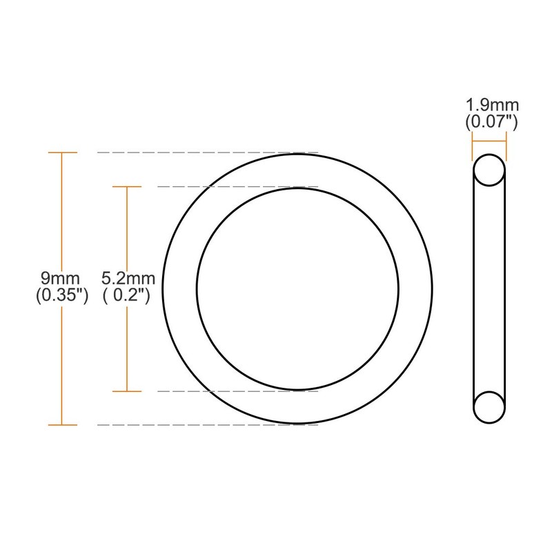 sourcing map Fluorine Rubber O Rings, 9mm OD, 5.2mm Inner