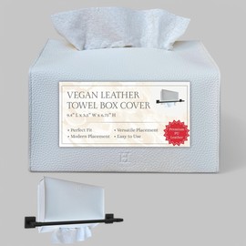 Hirano’s Bazaar Hand Towel Box Cover – Elegant PU Leather Holder Dispenser, for Kleenex Disposable Paper Towels, Bathroom & Countertop Organizer, Stylish Home & Office Décor, Pure White