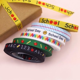 TMXAOK 6 Rolls Back to School Ribbons School Theme Grosgrain Ribbons Kindergarten First Day of School Gift Wrapping Decoration, Love School ABC 123 Words School Day Ribbons (B, 0.4inch)