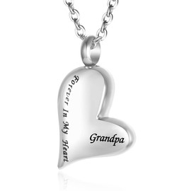 Forever in My Heart Cremation Jewelry for Human Ashes Dad/Mom/Grandpa/Grandma Keepsake Urn Necklace 316L Stainless Steel Memorial Ash Jewellery (Grandpa)