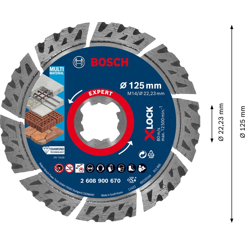 Bosch 1x EXPERT MultiMaterial X-LOCK Diamond Cutting Disc (for Concrete,