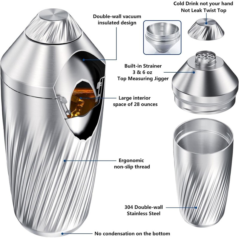 Hybrid Cocktail Shaker Set - Innovative Premium Vacuum Insulated Stainless