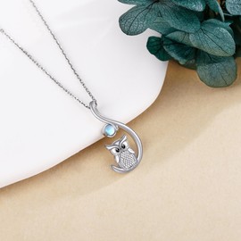 ONEFINITY Owl Necklace for Women 925 Sterling Silver Owl Pendant Moonstone Necklace Owls Jewellery Gifts, Sterling Silver