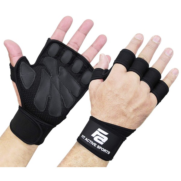 New Ventilated Weight Lifting Gloves with Built-In Wrist Wraps, Full Palm Protection & Extra Grip. Great for Pull Ups, Cross Training, Fitness, WODs & Weightlifting. Suits Men & Women, Black, Small
