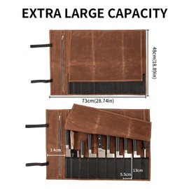 Chef Knife Roll Bag, Waxed Canvas Chef Knife Bag, Portable 10 Slots Chef Knife Case With 1 Zipper Pockets, Can Hold Home Kitchen Knife Tools Knife slot wide To 2.17”, Duty Knives Roll Bags for Chef