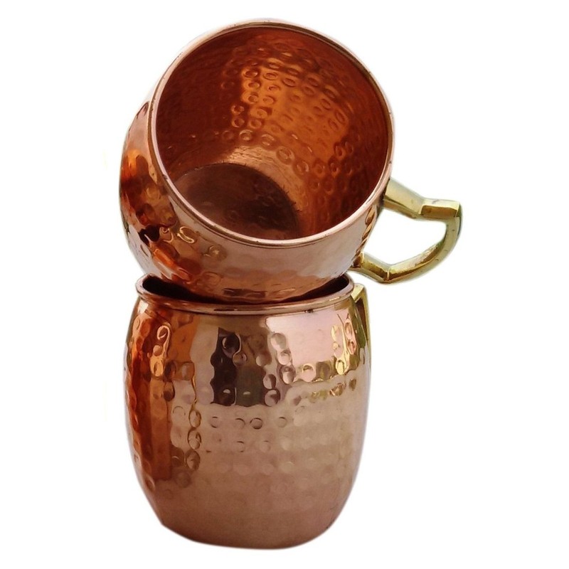 Rastogi Handicrafts 槌目仕上げ銅モスコミュールマグ 100%純銅製 真鍮ハンドル 槌目加工モスコミュールマグ/カップ (1)