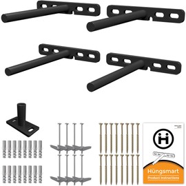 Hungsmart (Set of 4) 5 x 3/4 inch Floating Shelf Brackets Designed for 1 inch Thick Custom Shelves, Hidden Floating Shelf Hardware (6 inch Rod) Black