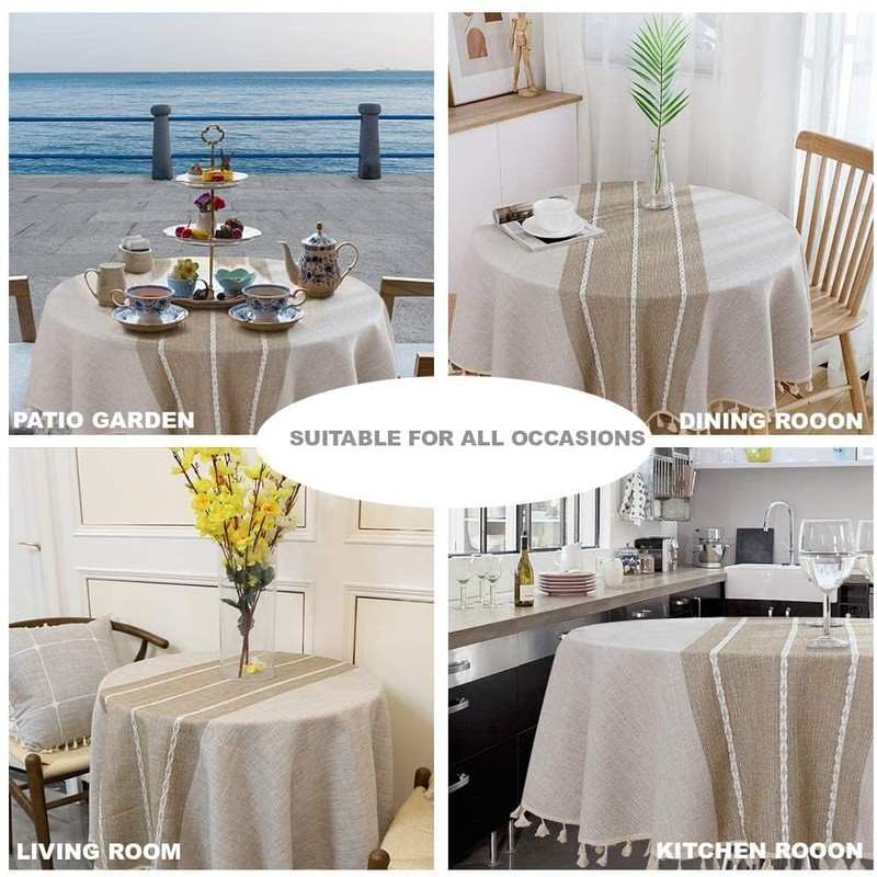 Nesrefyn Round Tablecloth 55 Inch (140cm) - Coffee Linen-Look Polyester