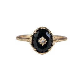 FAMIVES Vintage Black Onyx Engagement Ring for Women Gold Art Deco Solitaire Wedding Ring Unique Oval Cut Stone Anniversary Jewelry Size 5