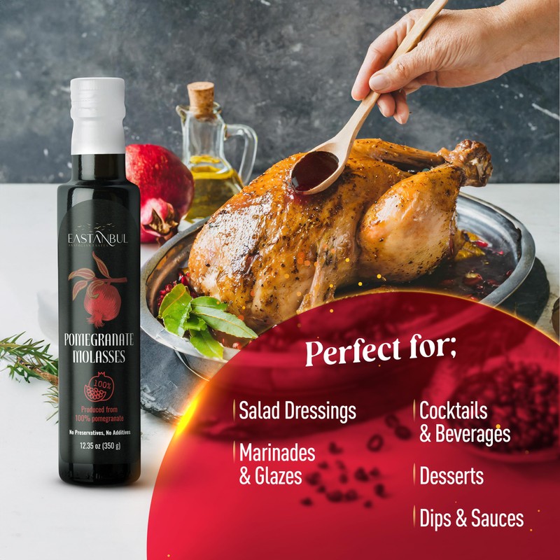 Eastanbul Pomegranate Molasses, 12.35oz, No Added Sugar, Mediterranean Pomegranate Syrup,