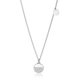 Vanbelle Sterling Silver Jewelry - Rhodium Plated with 925 Stamp - Round Charm & Disc with Cubic Zirconia Stones Necklace - Elegant Handcrafted Necklace for Women 16" Long + 2" Extender