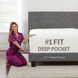 XL Twin Sheets Deep Pockets Fitted – Twin XL Fitted Sheets Only – 21” Fitted Sheets Perfectly Fit 17”–23” Deep Mattress & Toppers – Lovely Joyful Feel – 1 Bottom Sheet Extra Long Twin Size – White