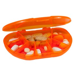 Multi-Day Vitacarry 8 Compartment Pill Box Holds up to 60 Pills Actual Size: 4.5”w X 3.0”d X .93”h (Orange)