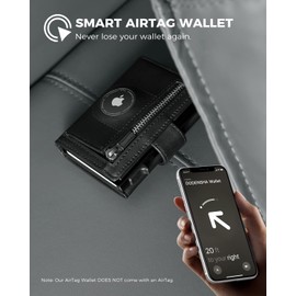 DODENSHA AirTag Wallet, RFID Blocking Genuine Leather Pop Up Credit Card Holder Wallet with Coin Pocket, ID Window, Banknote Compartment & Snap Closure