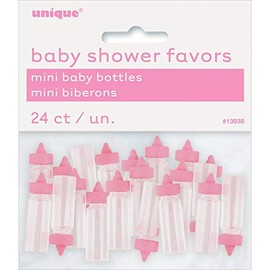 Mini regalo de botella de plástico rosa para bebé, 1 pulgada, 24 unidades, ideal para baby shower, bautizos y revelaciones de género