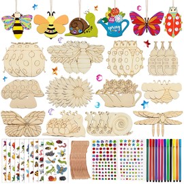 ZexJpr Children's Craft Set, 88-Piece DIY Wooden Craft Set with Insects and Flowers, Creative Crafts, Children's Birthday, 32 cm x 17 cm, Parent-Child Activities, School Art Projects