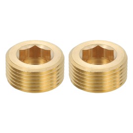 sourcing map 2Pcs Brass Pipe Plug Fitting, 1" BSP Male Hex Counter Sunk Plug, Internal Thread Socket Pipe Plug for Closing the End of Pipe, Air Tanks