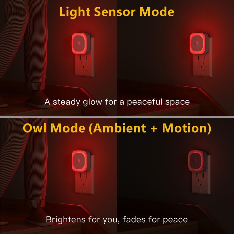 YUNLEX 2 Pack Plug in Red Sleep Night Light with