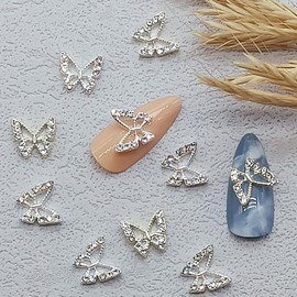 40pcs Y2K Butterfly Gems Nail Rhinestones - Shiny Crystal 3D Butterfly Charms for Acrylic Nails DIY Manicure Jewelry Accessories (Silver)