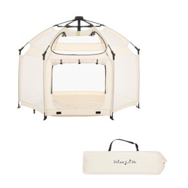 Dream On Me Pop-Up Children Playpen, Instant One-Hand Open & Fold, Breathable Mesh Sides, Zipper Security Gate & Travel Carry Bag, Compact Indoor/Outdoor Baby Play Yard with Canopy - French White
