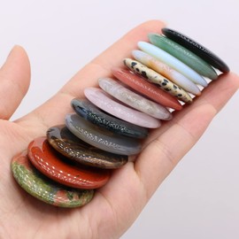 LHJ 5 Pcs Natural Stone Bead Pendants Central Hole Ring Shape Mixed Stone Charms Ping Buckle Agate Crystal Stone for Jewelry Making Necklace Key Pendant