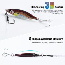 Goture Fishing Jigs,3D Colours Jigging Lures,Lead Vertical Jig Saltwater,Jig Fishing Lures with Assist Hook,Fishing Jigging Spoon Lures for Tuna,Salmon,Sailfish,Striped Bass,Kingfish(20g 6pcs)