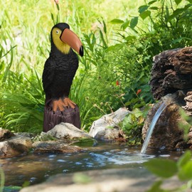 Relaxdays Bird Garden Figurine, H x W x D: 35 x 10 x 19 cm, for Standing, Plastic, Weatherproof Garden Decoration, Black/Brown