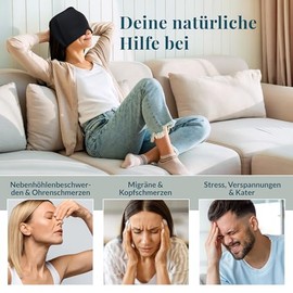 Hey Nature Migräne Maske, kühlende Schlafmaske - schnelle, natürliche Hilfe bei Migräne, Kopfschmerzen, Sinusitis, Ohrenschmerzen & geschwollenen Augen. Kalt & warm anwendbar. Kühlpads für den Kopf