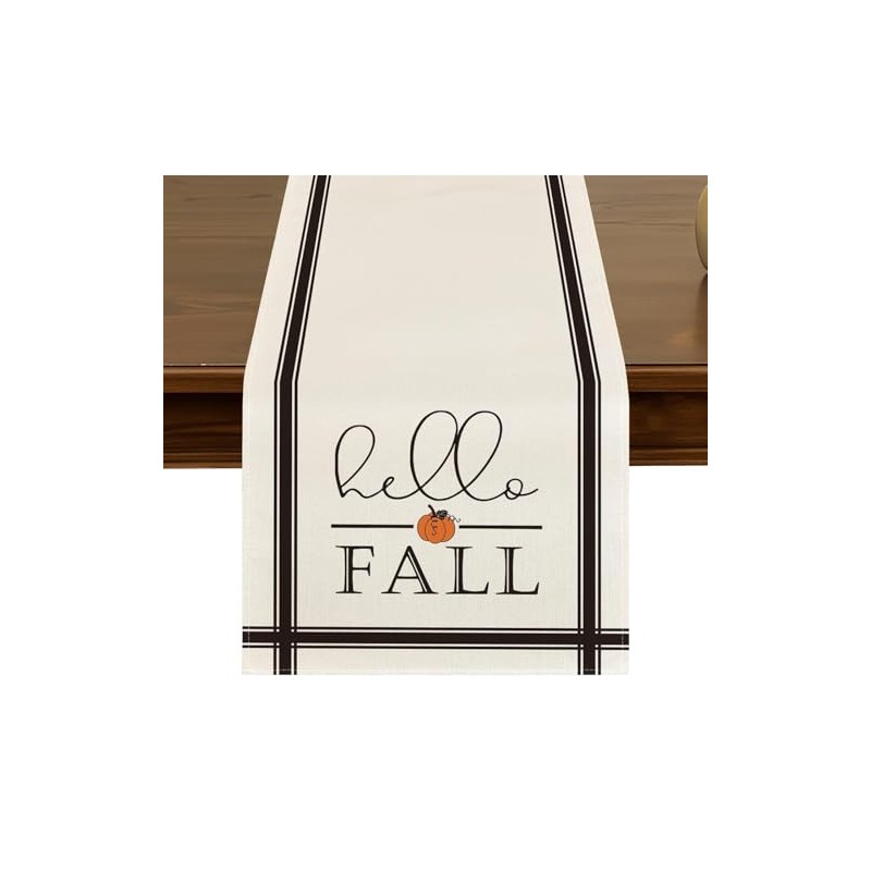 Hello Fall Pumpkin Table Runner 13x72 Inch Seasonal Autumn Kitchen