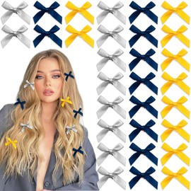 YAEISM 30PCS Mini Bow Clips Yellow Bows for Hair Satin Grey Hair Ribbon Y2K Navy Cute Hair Bows 3 Colors Small Hair Accessories for Girls Women