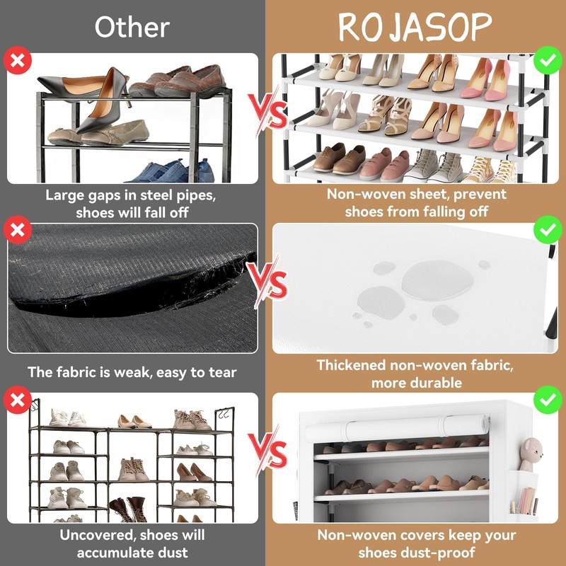 ROJASOP Shoe Rack with Covers 10 Tier Large Shoe Organizer