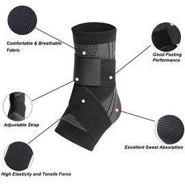 Novetec Ankle Brace Compression Ankle Support with Adjustable Wrap Ankle Socks for Men & Women for Plantar Fasciitis, Achilles Tendon, Sprained Ankle, Stabilize Ligaments, Sports Protection (Black, Large)
