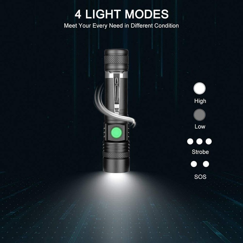 LED Tactical Flashlight Rechargeable, IPX6 Waterproof Flashlight, 2000lm, Super Bright