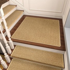 Brakki Bullnose Carpet Stair Treads, Non Slip Landing Mat for Wooden Steps Indoor, Soft Stair Rugs for Pets, Indoor Doormat for Kitchen Bathroom, Washable, 30"x30" 1pc, Beige