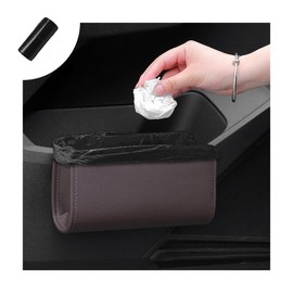 BWBWND Car Trash Can, Foldable Small Hanging Trash Bin Waterproof Car Door Organizer, Multi-Function Leather Garbage Bag Mini Storage Can for Vehicle Back Seat & Side Door (Brown)