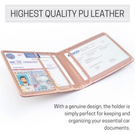 CANOPUS Car Registration and Insurance Holder, PU Leather Card Holder, Vehicle Glove Box Organizer for Auto, SUV, Truck and Motorcycle, Rose Gold