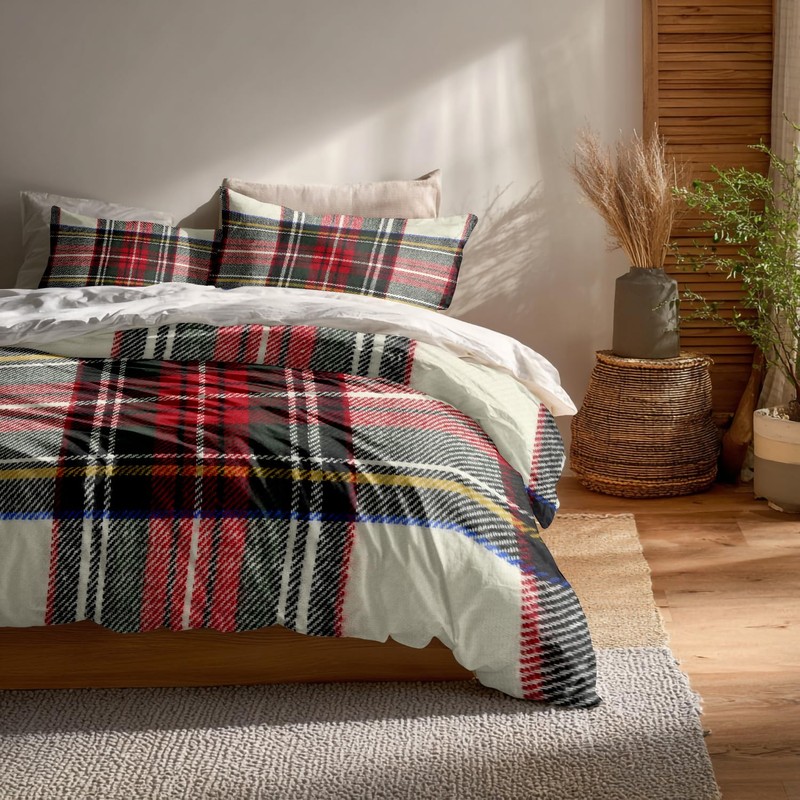 BaoNews Scottish Tartan Duvet Cover Set King Size,3 Pieces Green