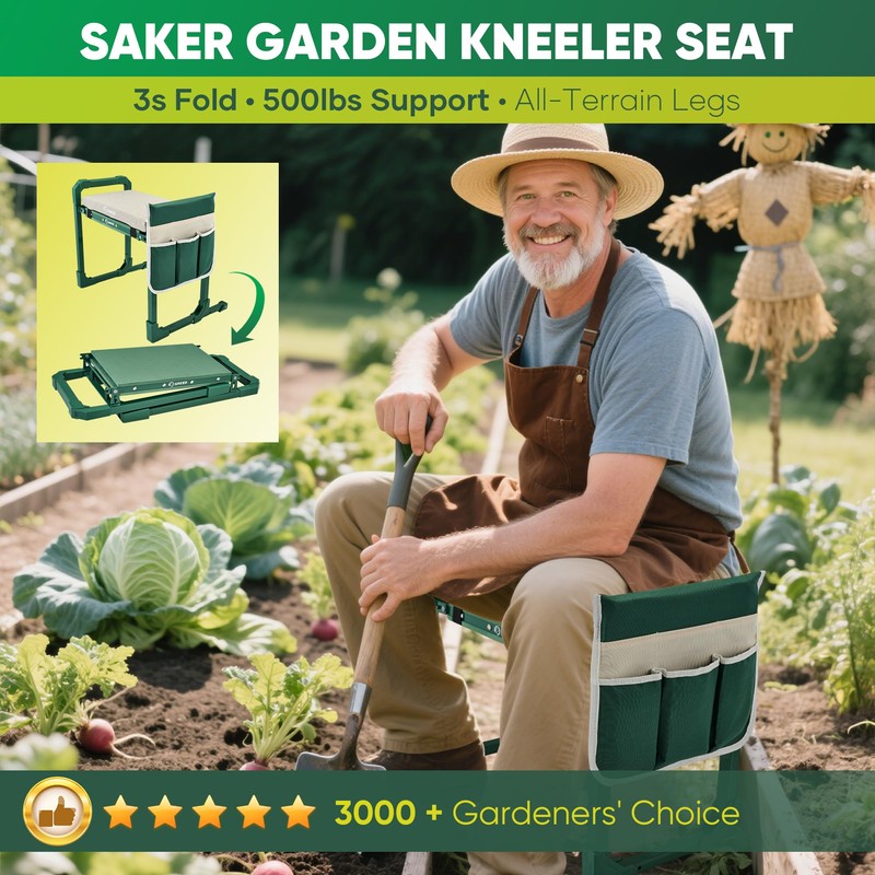 Saker Garden Kneeler and Seat Foldable Gardening Stool with Extendable